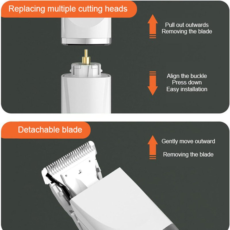 Pets Grooming Set 4 Different Blades Electric Clippers Rechargeable Cordless, White