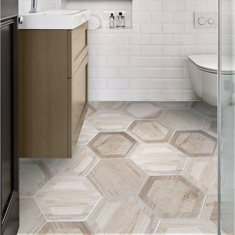 9" x 9" Porcelain Stone Look Wall & Floor Tile, Beige