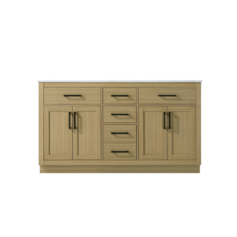 Ahner 60 inch Double Bathroom Vanity, Honey Brown