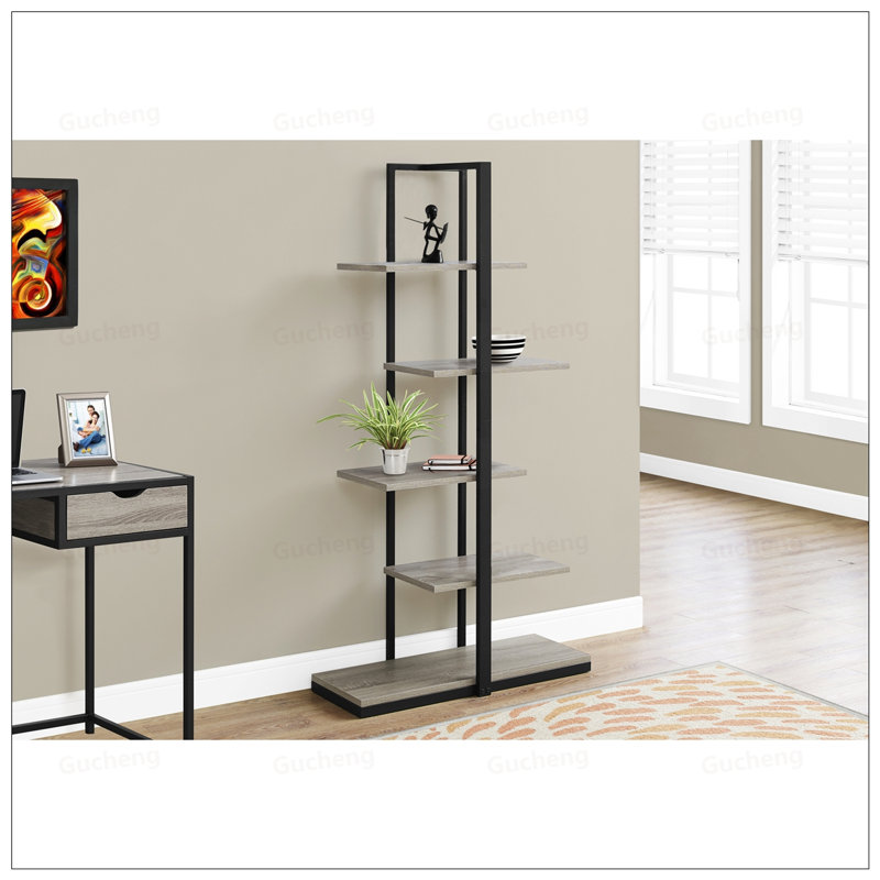 Contemporary 5-Tier Zig-Zag Style Bookshelf, Perfect For Modern Homes And Small Spaces, With Durable Metal Base, Brown