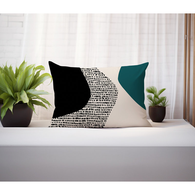 Coussin lombaire réversible intérieur / extérieur Vikka, H 14 po x l 20 po, Émeraude / noir / blanc cassé