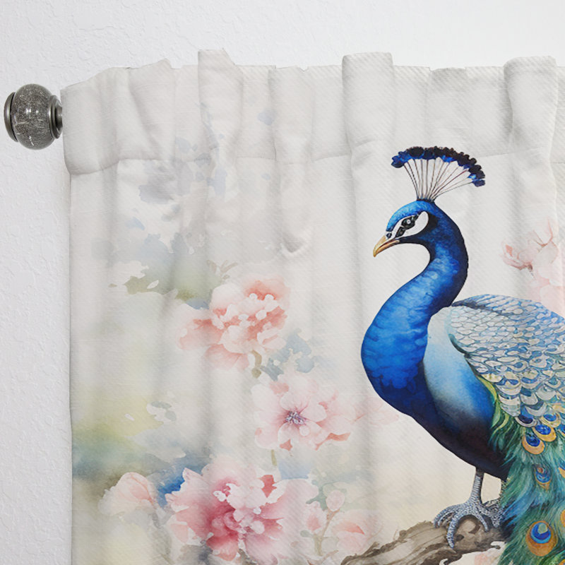 Blue Ink Wash Peacock I - Rideau obscurcissant à imprimé animal Peacock - 1 panneau, L 52 po x L 120 po
