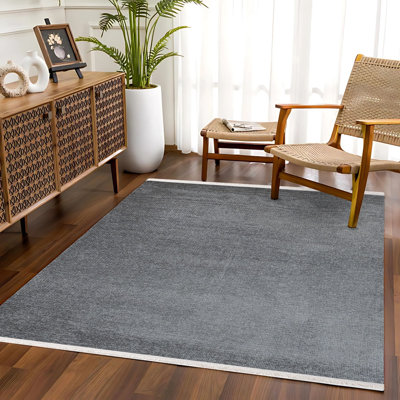 Tapis lavable à la machine anthracite à imprimé numérique de couleur unie antidérapant