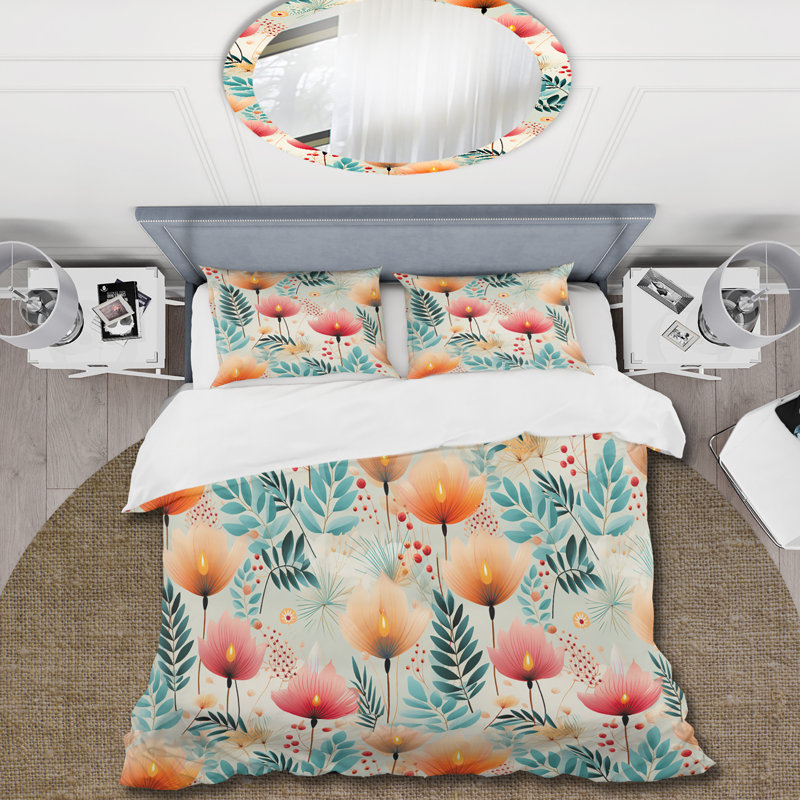 Literie très douce à motif tropical vert et rose, Housse de couette pour grand lit et 2 taies décor