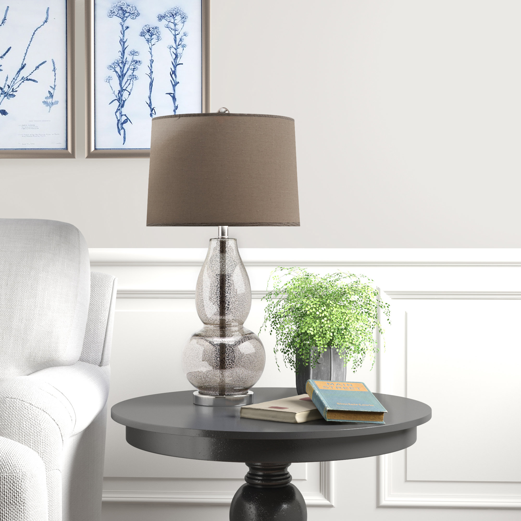 Parkston Glass Table Lamp, Antique Silver/Wheat Shade