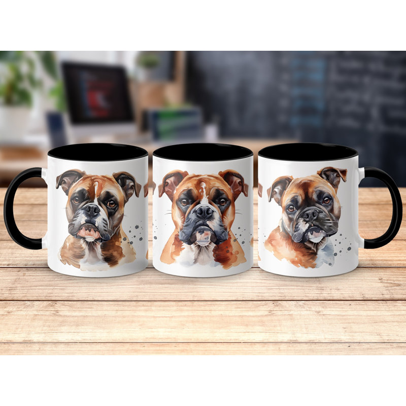 11oz Watercolour Boxer Dog Design Coffee Mug, Black, 3