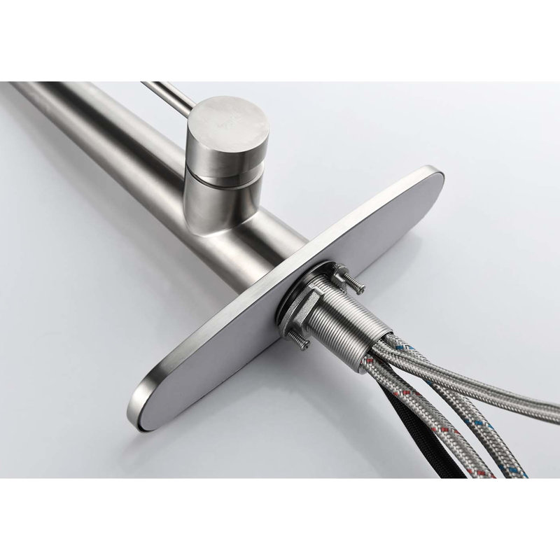 Single Handle Kitchen Faucet With Pull Down In Stainless Steel, Brushed Nickel Main Color, High Nozzle Rotating 360 Degrees, Three Water Output Functions For Tasks, Simple Temperature And Flow