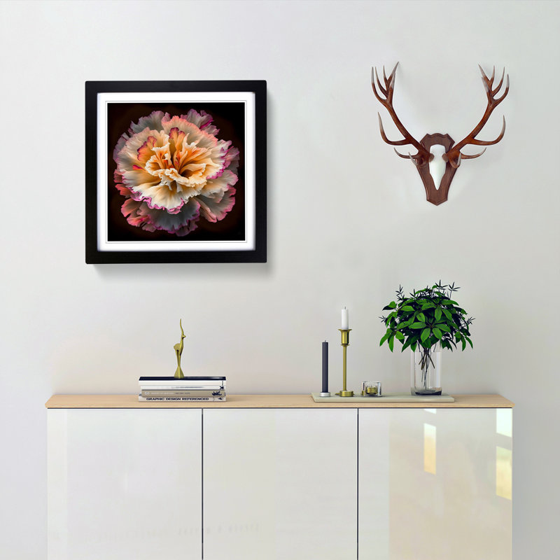 Carnation Flower Abstract Expressionism No.1 - Single Picture Frame Print on Wood, Black