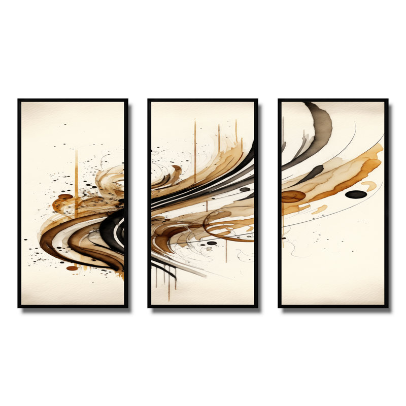 Mouvement brun et noir I - ensemble d'art mural moderne sur toile, Cadre noir, H 28 po x l 36 po x P 1 po