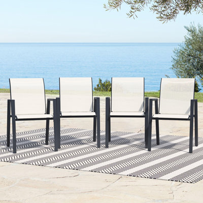 Outdoor PVC-coated polyester Dining Chairs Set of 4, Patio Stacking Armchair with Metal Frame and Backrest for Outdoor
