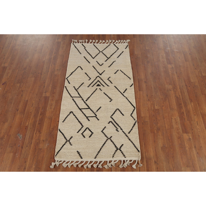Handmade Ivory Moroccan Oriental Rug 3x6