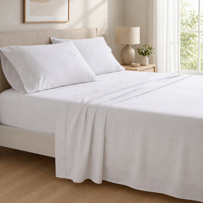 Bamboo Split Head Queen Sheet Set with Cooling Hypoallergenic Fabric, White
