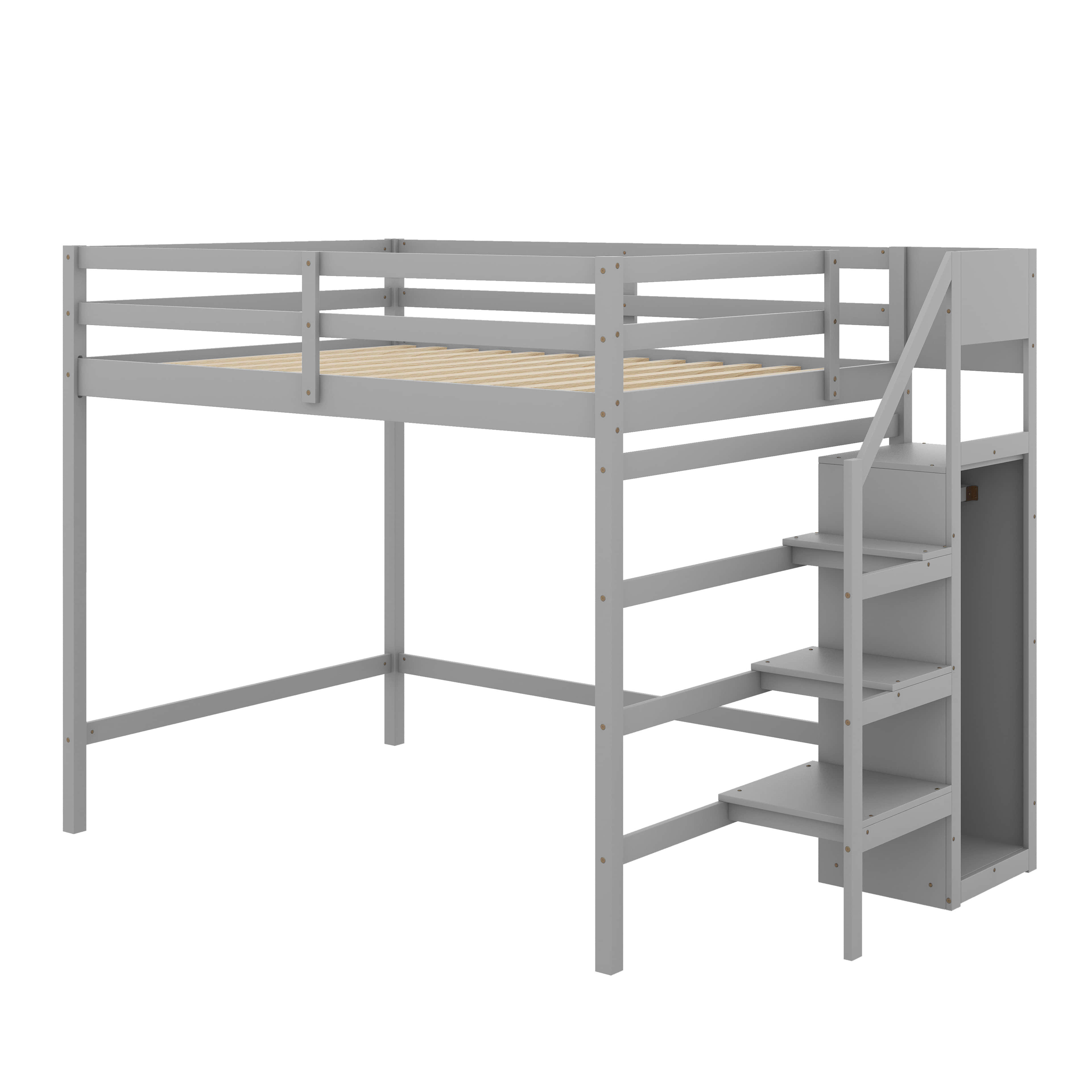 Harriet Bee Full Size Loft Bed With Storage Wardrobe And Staircase ...