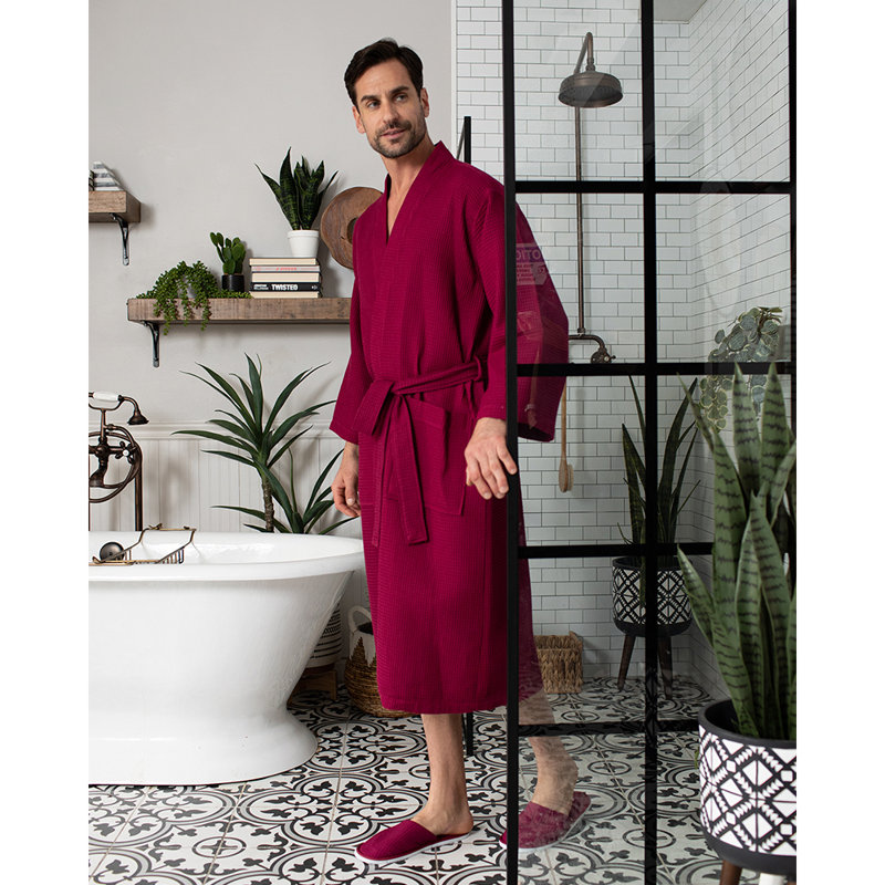 Peignoir gaufré LOTUS LINEN, TG, Vin rouge