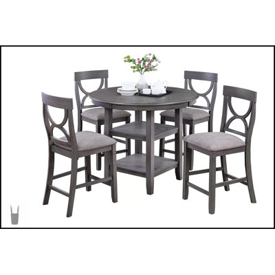 Counter Height Dining Table With Storage Shelve And 4 Padded Chairs, Unique Back Design For Modern Homes