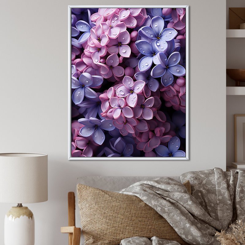 Vibrant parfum Lilac Blossoms II - impression, H 32 po x l 24 po x P 1 po, Cadre flottant blanc