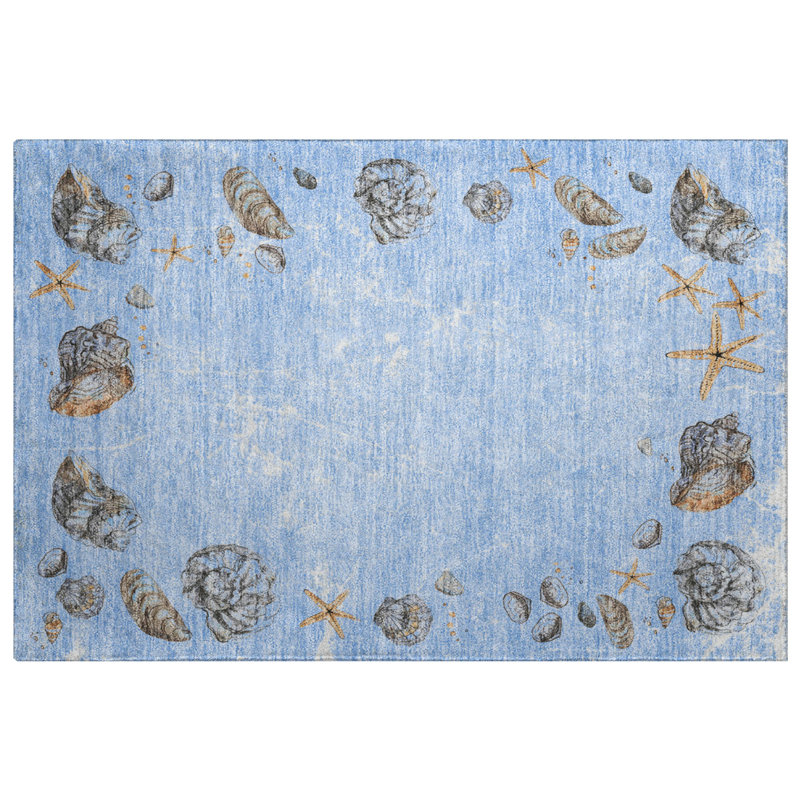 Tapis à bordure à poils longs de qualité supérieure lavable à la machine ADS188, Bleu, 2 pi 6 po x 3 pi 10 po
