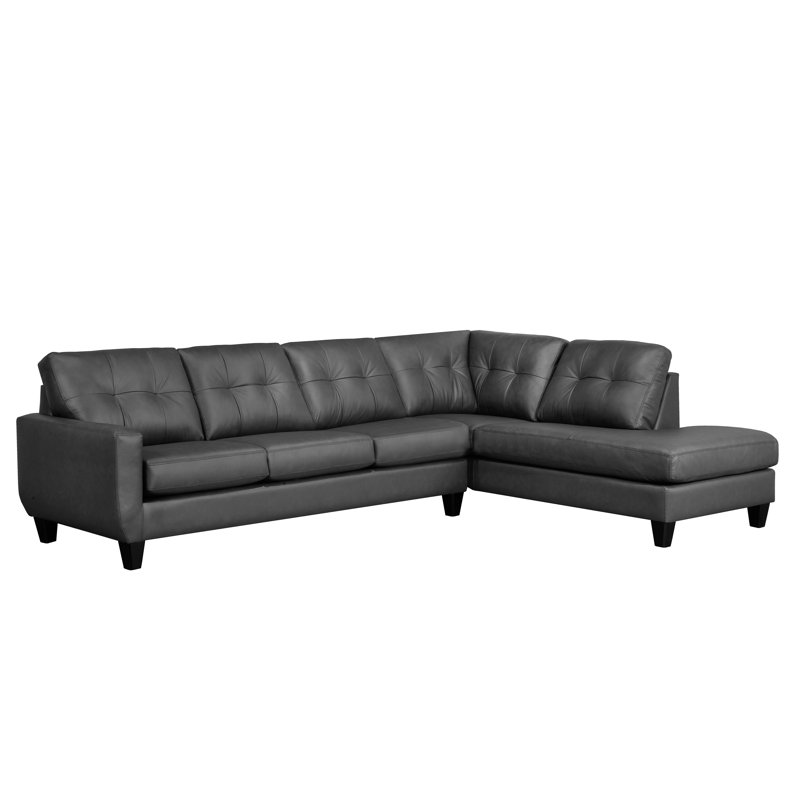 Aarah Upholstered L-Shaped Sectional, Right Hand Facing, Dark Gray Genuine Leather