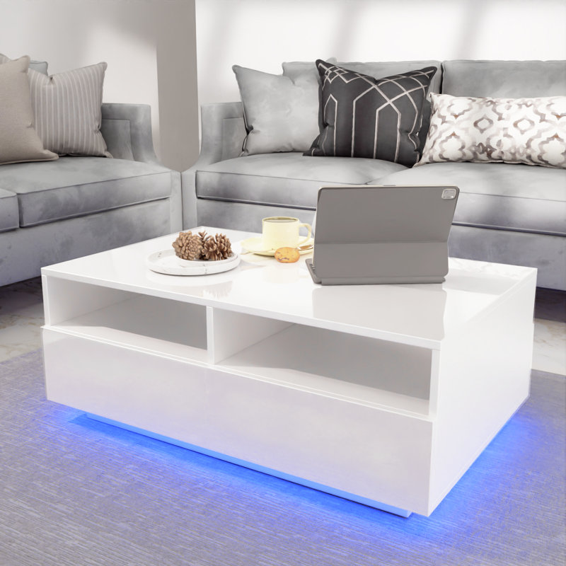 Gastelum LED Coffee Table with Colorful RGB LED Lights & 4 Drawers, White