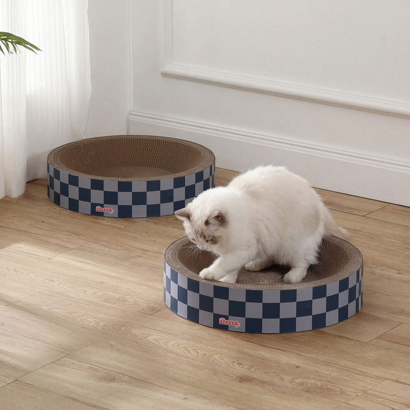 Grattoir pour chat en carton 18,13 "Emilyn, Bleu marine / damier bleu