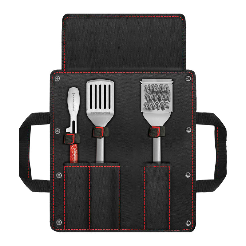 Kamado Joe Grill Tools - 3pc Kit with Case (Grill Celaning Brush, Tongs, Spatula)