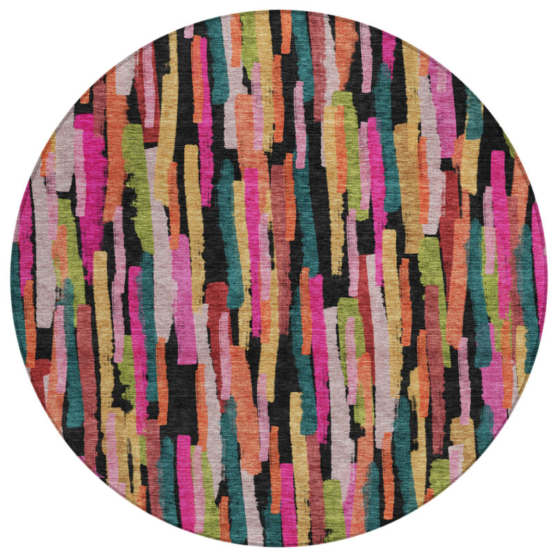Tapis intérieur lavable rayé rose 8 pi