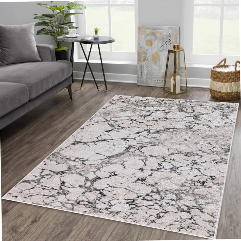 Ilios Collection Textured Abstract Cream and Grey Rug, Rectangle 2' x 3'