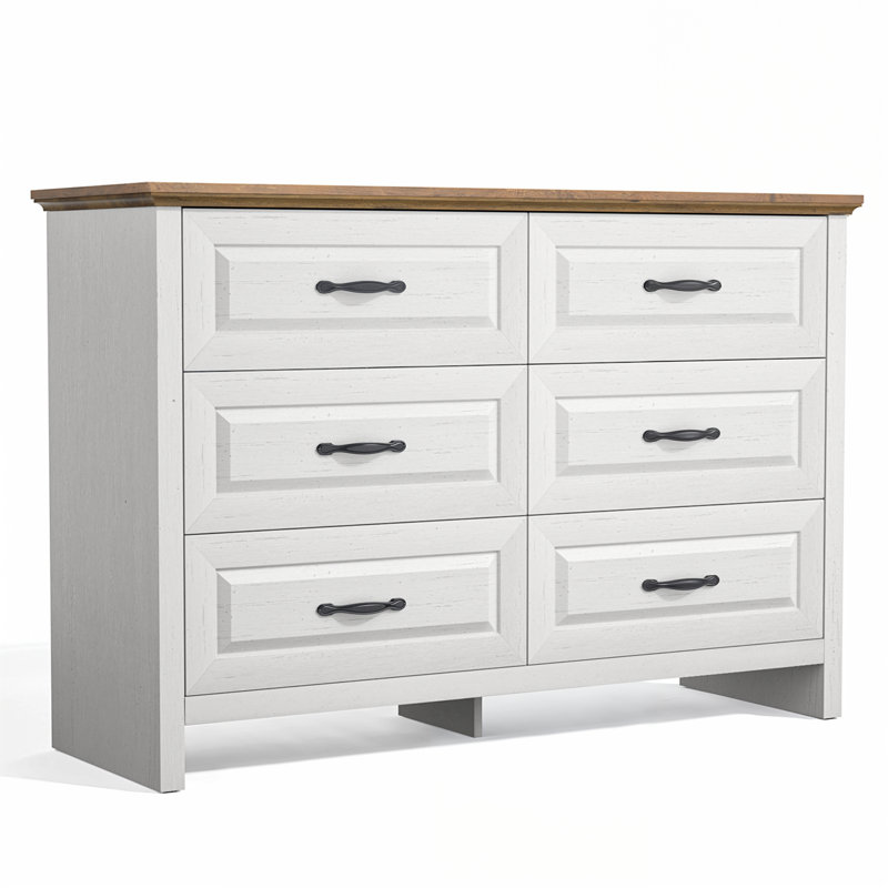 6 Drawer Dresser, 47" Wide Wood Chest of Drawers with Bar Handles for Bedroom, Living Room, Hallway, Brown