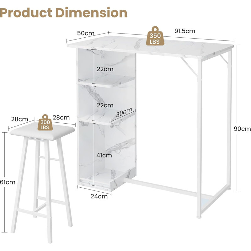 91.5cm Bar Set, White
