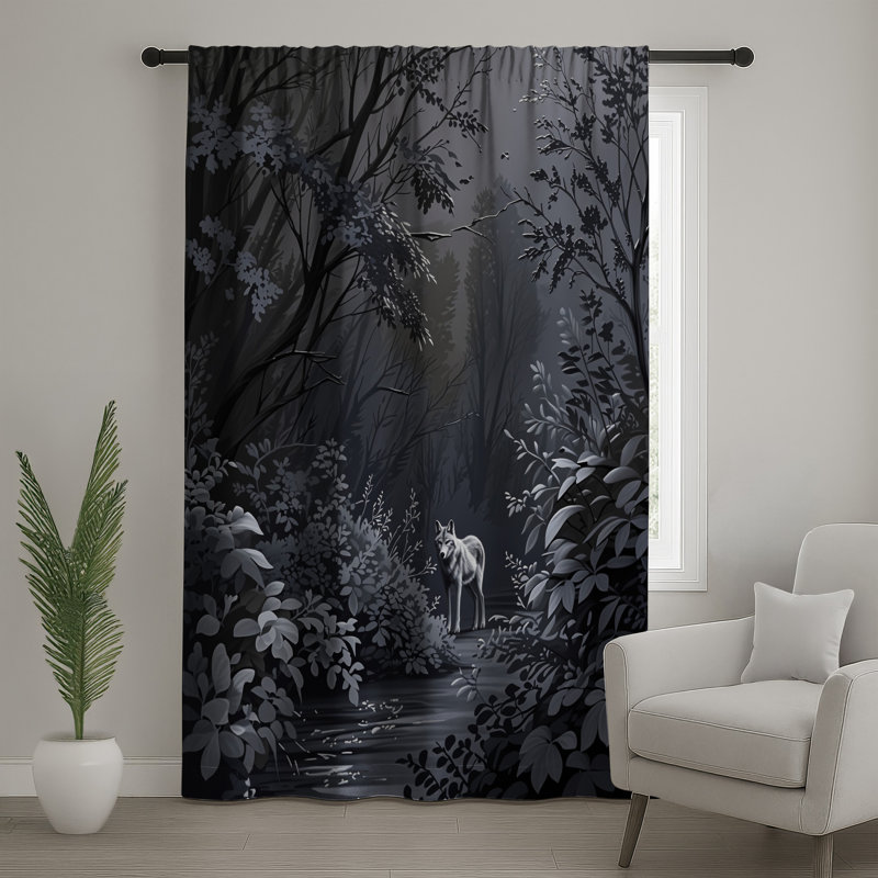 Gray Wolf In Forest Window Curtains, Wolf Sheer & Blockout Curtains - 1 Panel, 50 po x 92 po - 1 panneau, Transparent
