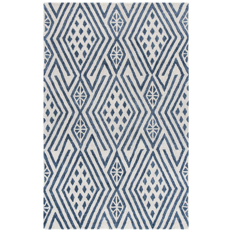 Roswell Hand Tufted Wool/Cotton Southwestern Rug in Ivory/Navy, Rectangle 2'6" x 4'