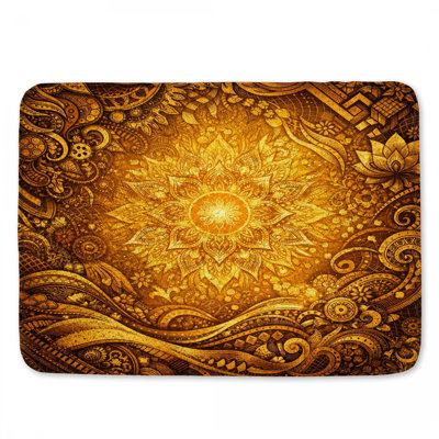 Intricate Golden Mandala Bath Mat