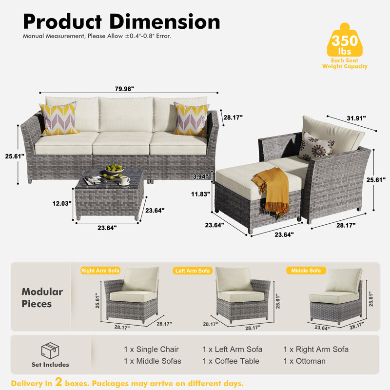 5 - Person Patio Conversation Set, Beige crème