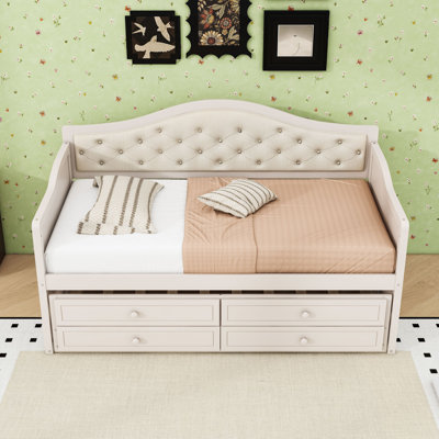 Twin Wooden Daybed with Trundle and Tufted and 2 Drawers