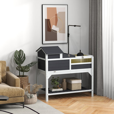 Tucker Murphy Pet™ 2 Layer Tortoise Habitat With Spacious Main House & Hygiene Gray Adjustable Lamp Holder Storage Shelf