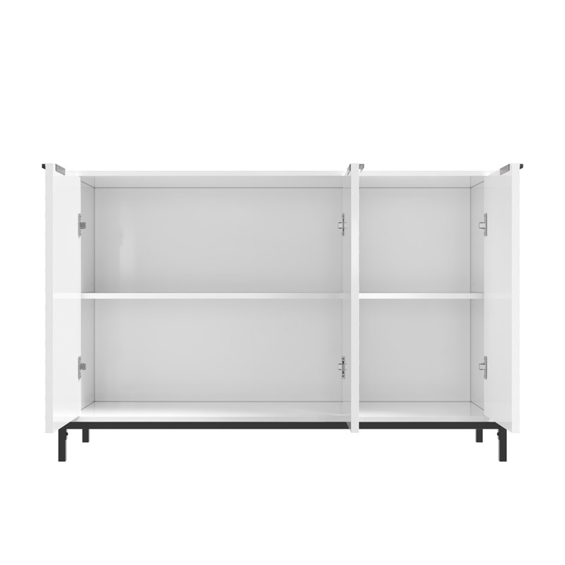 High Gloss 3-Door Cabinet -Buffet Sideboard With Powder Coated Metal Feet, White