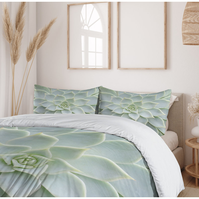 Twin Sage Green Cactus Print Duvet Cover Set