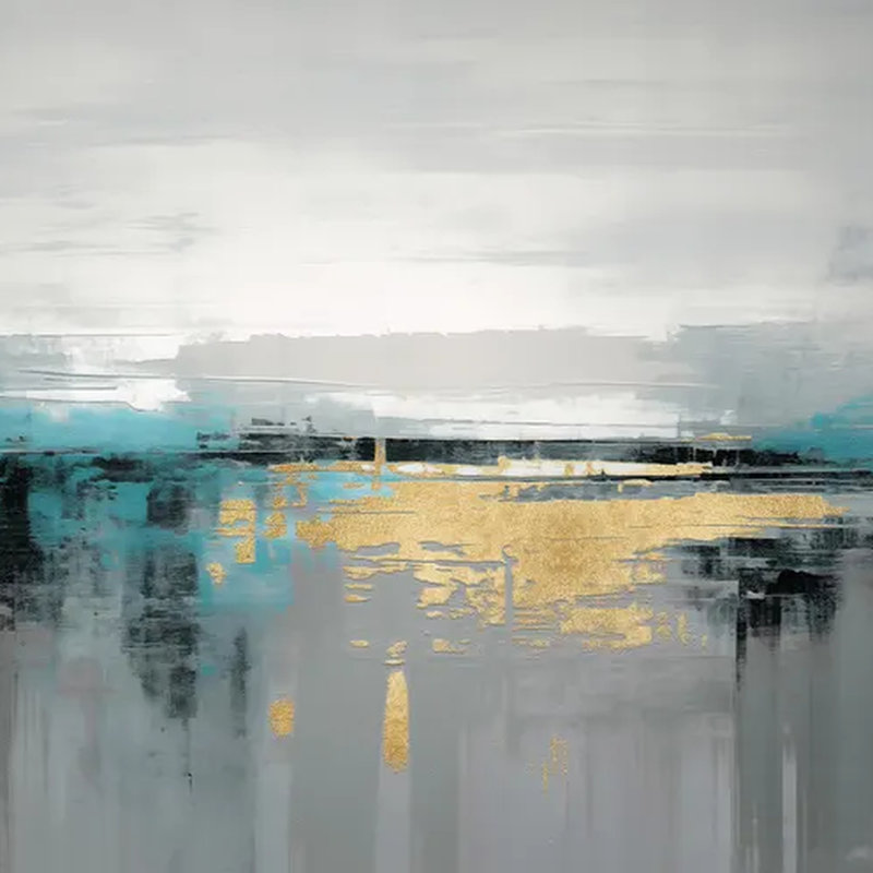 Teal Gold Abstract Landscape Wall Mural, 138" L x 105.96" W
