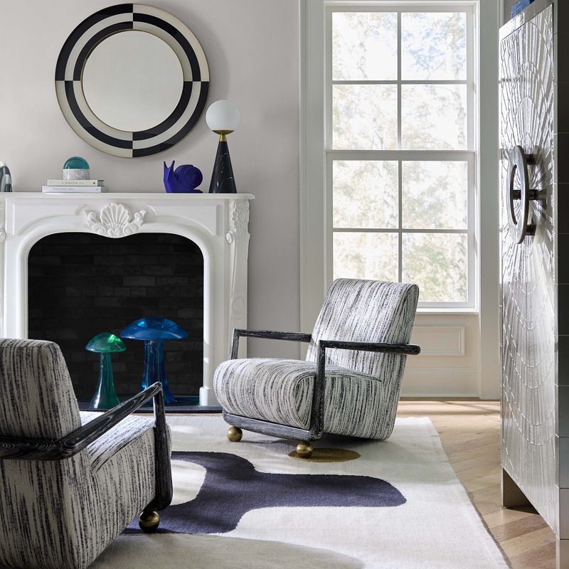 St. Germain Club Chair, Stratus Black/Ivory Polyester Blend/Acrylic/Wool, Distressed Black/Brass