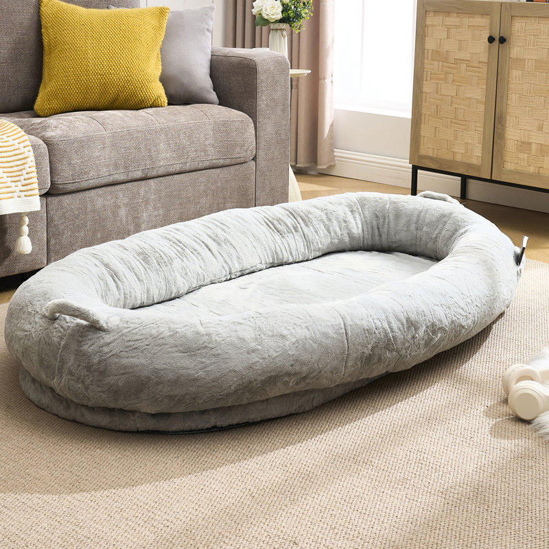 Lit pour chien spacieux, très grand, en velours, avec structure ergonomique, poche de rangement et mousse antidérapante pour animal de compagnie