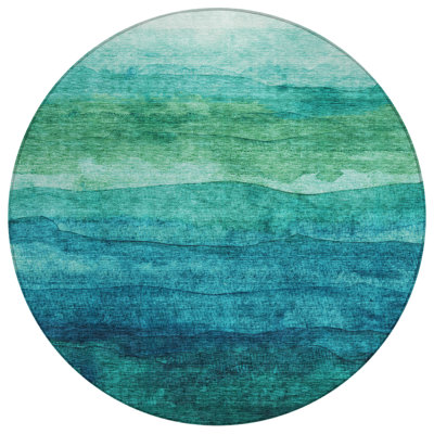 Elien Teal Washable Indoor-Outdoor Rug - LOOMLAN