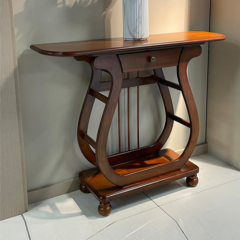 Tablette de comptoir d'entrée en bois massif, armoire de maison semi-ronde, H 31,5 po x l 39,37 po x P 11,81 po