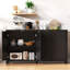 Buffet 55 po cannelé avec rangement, armoire de rangement Farmhouse 4 portes, buffet avec tablettes réglables-957069482