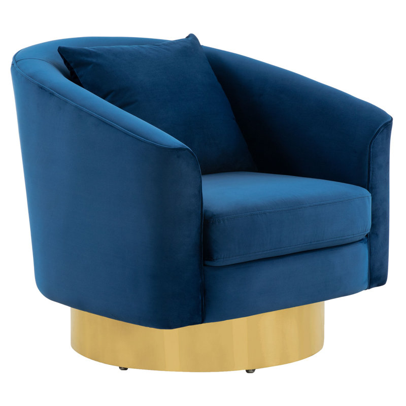 Fauteuil demi-tonneau pivotant en velours de 30,2 po Kataleya, Bleu velours