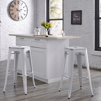 Backless Modern Light Weight Industrial Contemporary Rustic Vintage Costal Metal Bar Stools Without Back And 4 Leg Design (Set Of 2) (30" Seat, Distre