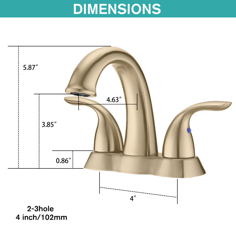 Centerset 2-handle Bathroom Faucet with Drain Assembly, Brushed Gold