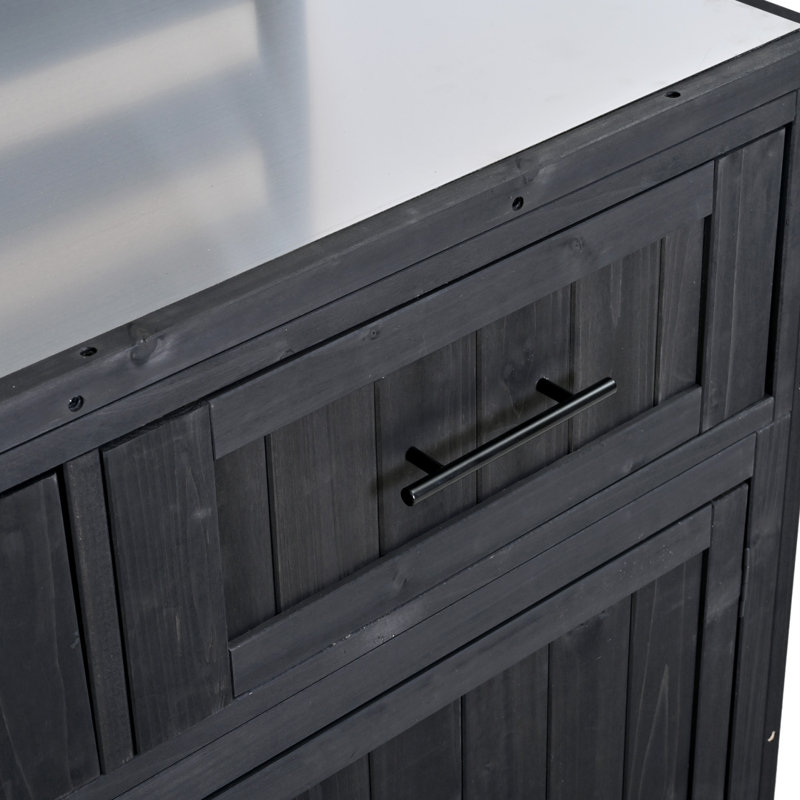 Table de jardin en pot, poste de travail à plateau en acier inoxydable, bois massif, armoire et tiroirs, maison de campagne, extérieur