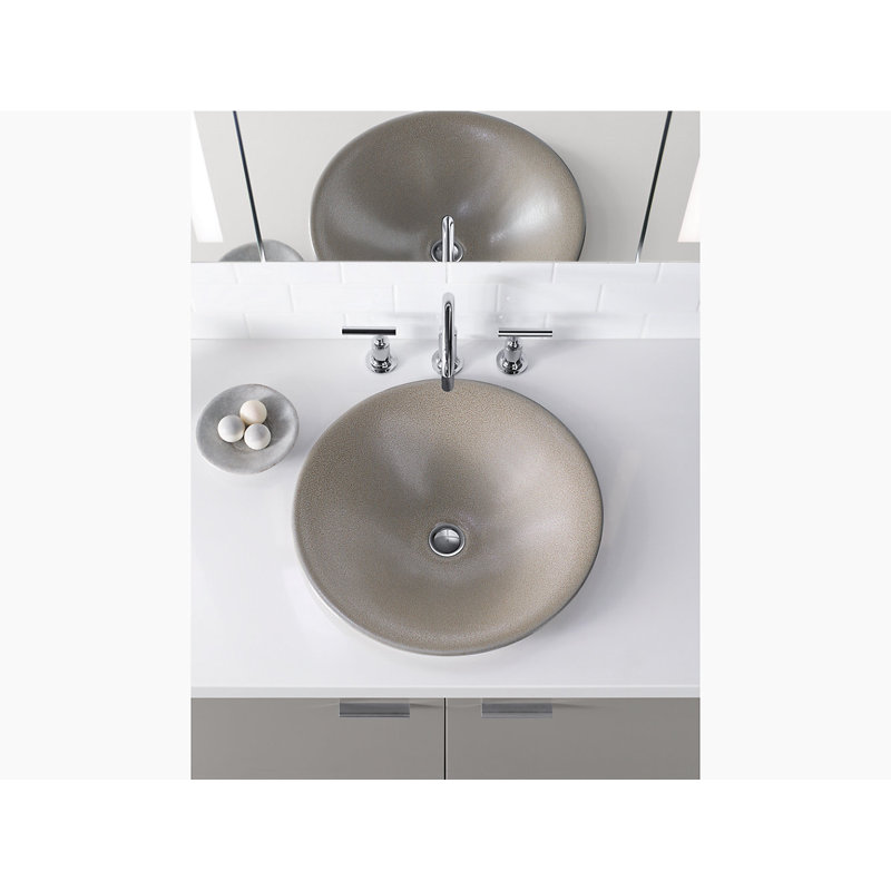 KOHLER Shagreen Carillon, ARTIST EDITIONS Round Vessel Bathroom Sink, Oyster Pearl