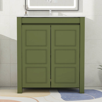 Meuble-lavabo rustique 30 po avec lavabo en céramique, portes à fermeture douce et tablette réglable