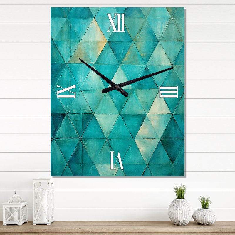 Horloge murale turquoise sur fond triangulaire I - formes abstraites, Médium